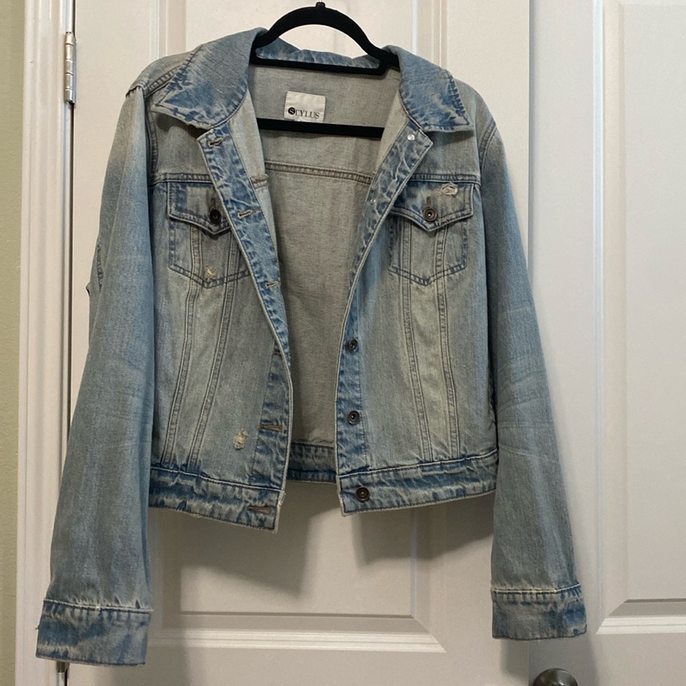 Cropped distressed jean jacket